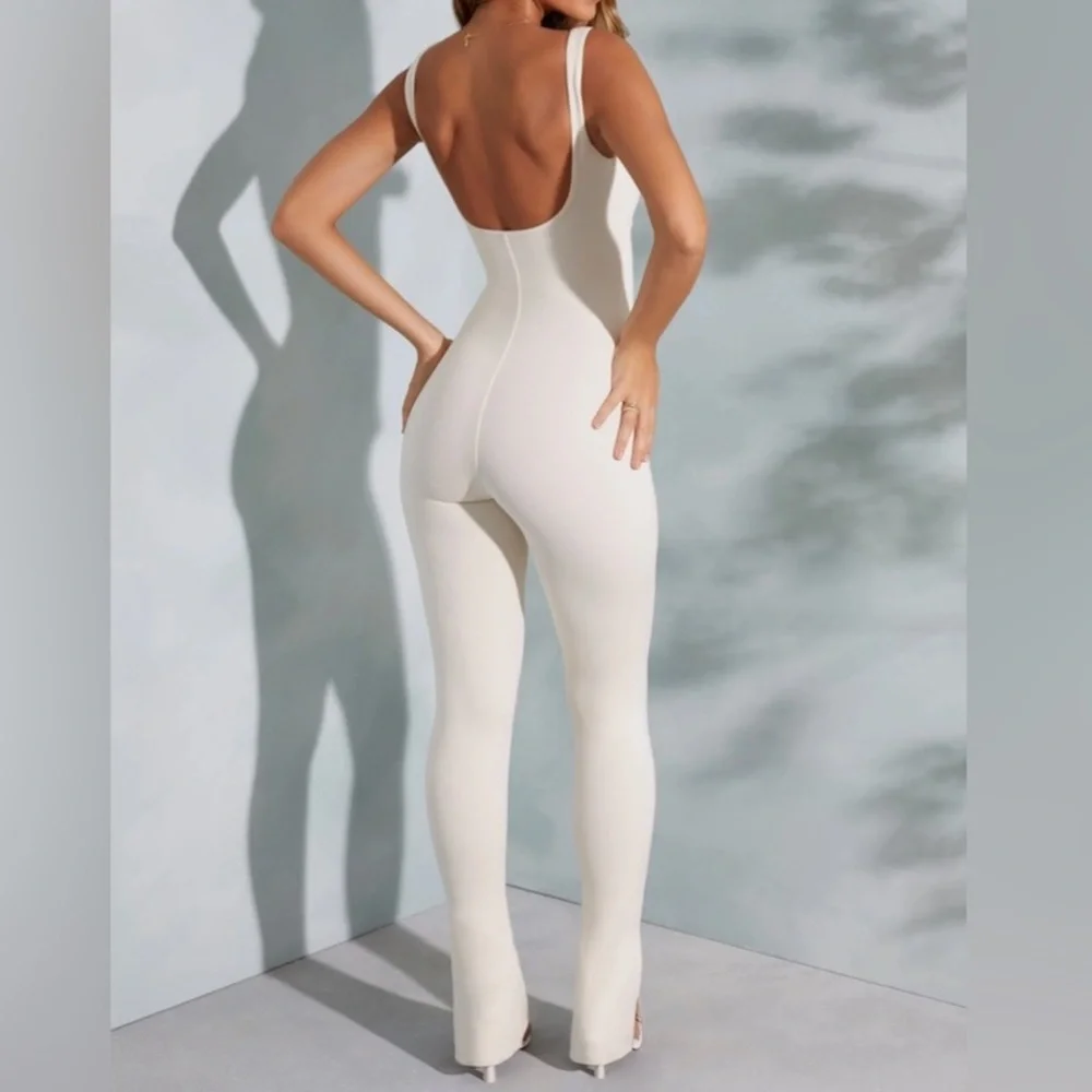Oh Polly Axelle Sweetheart Neckline Flare Hem Cream Jumpsuit Size 12 NWT - Picture 5 of 12